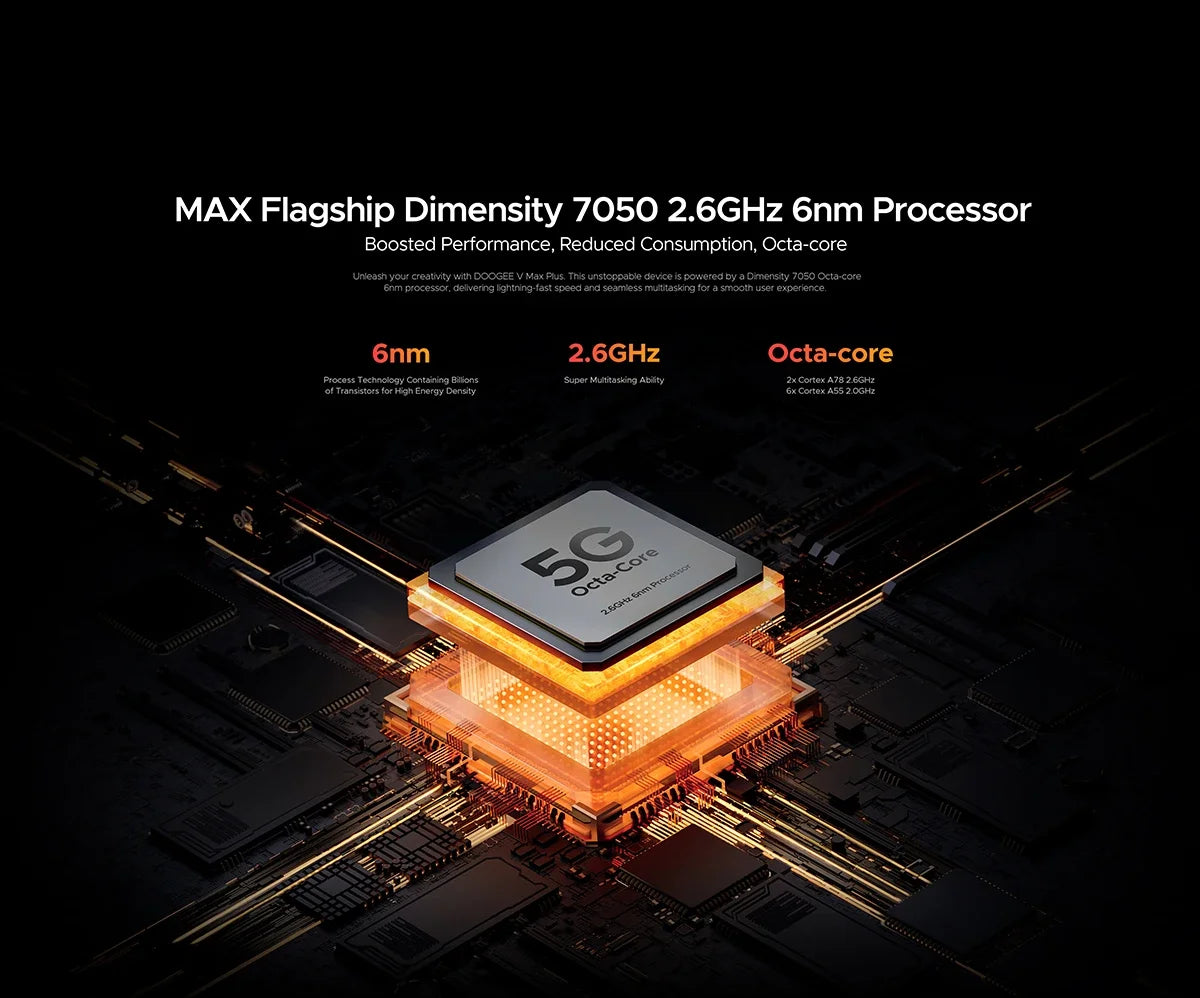 DOOGEE V Max Plus Rugged Phone 6.58" Display Dimensity 7050 Telephone Portable 36GB+512GB 22000mAh 200MP Smartphone Android 14