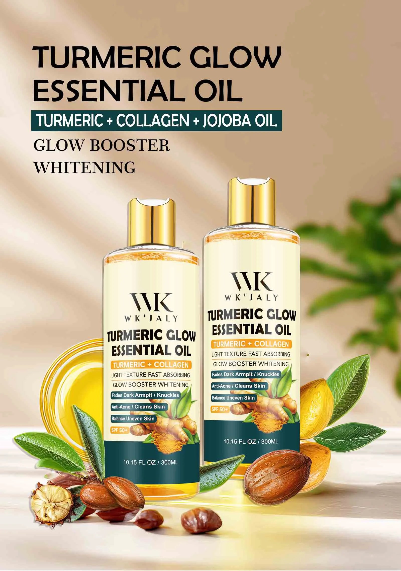 WK JALY Turmeric Glow Essential Body Oil, Moisturizing, Whitening, Fades Dark Armpit, Knuckles, Anti-Acne, Balance Uneven Skin