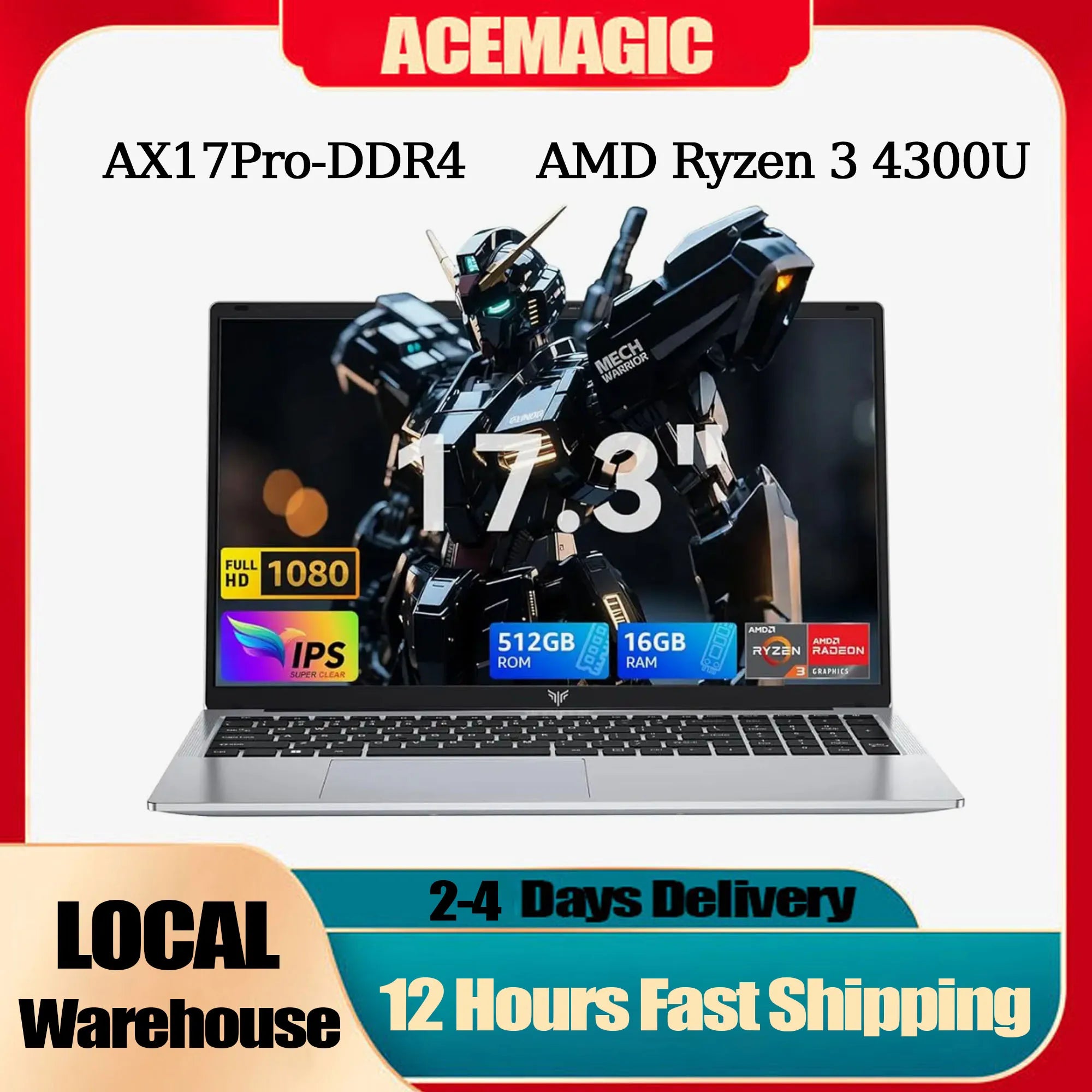ACEMAGIC AX17Pro Laptop Computer AMD Ryzen 3 4300U Windows Laptop 17.3-in IPS 16GB DDR4 512GB NVMe SSD Numeric Keyboard