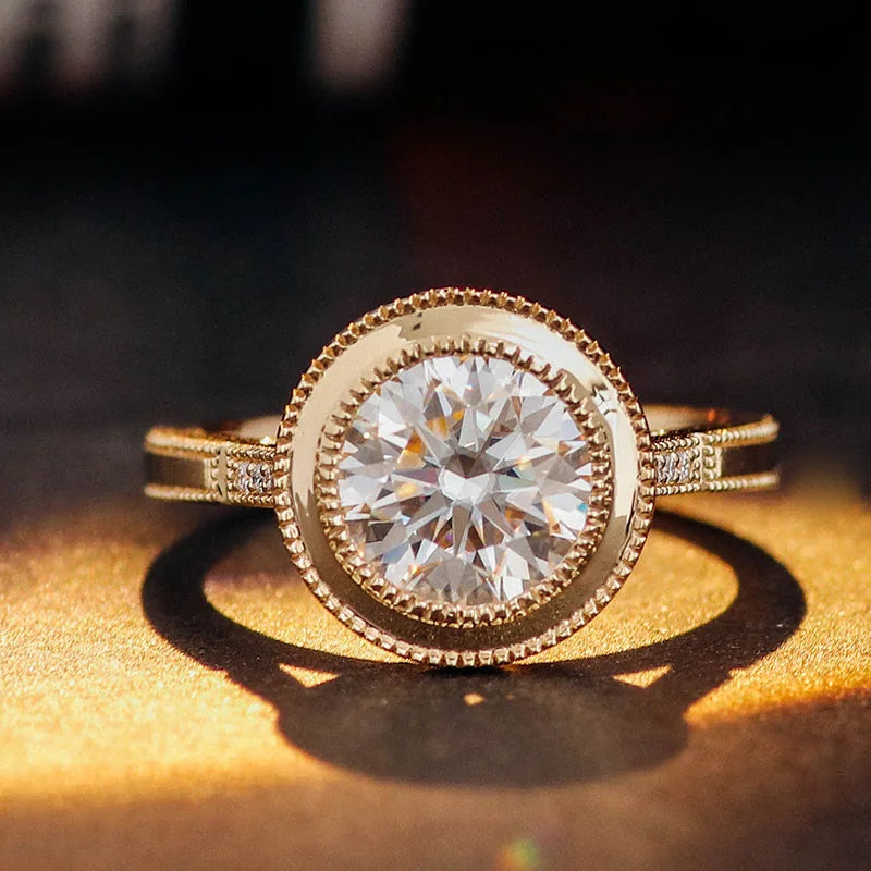 Provence 10K Yellow Gold Halo Ring IGI 2CT D/VS1 Lab Grown Diamond Luxury Engagement Ring for Women Men Personalized Custom