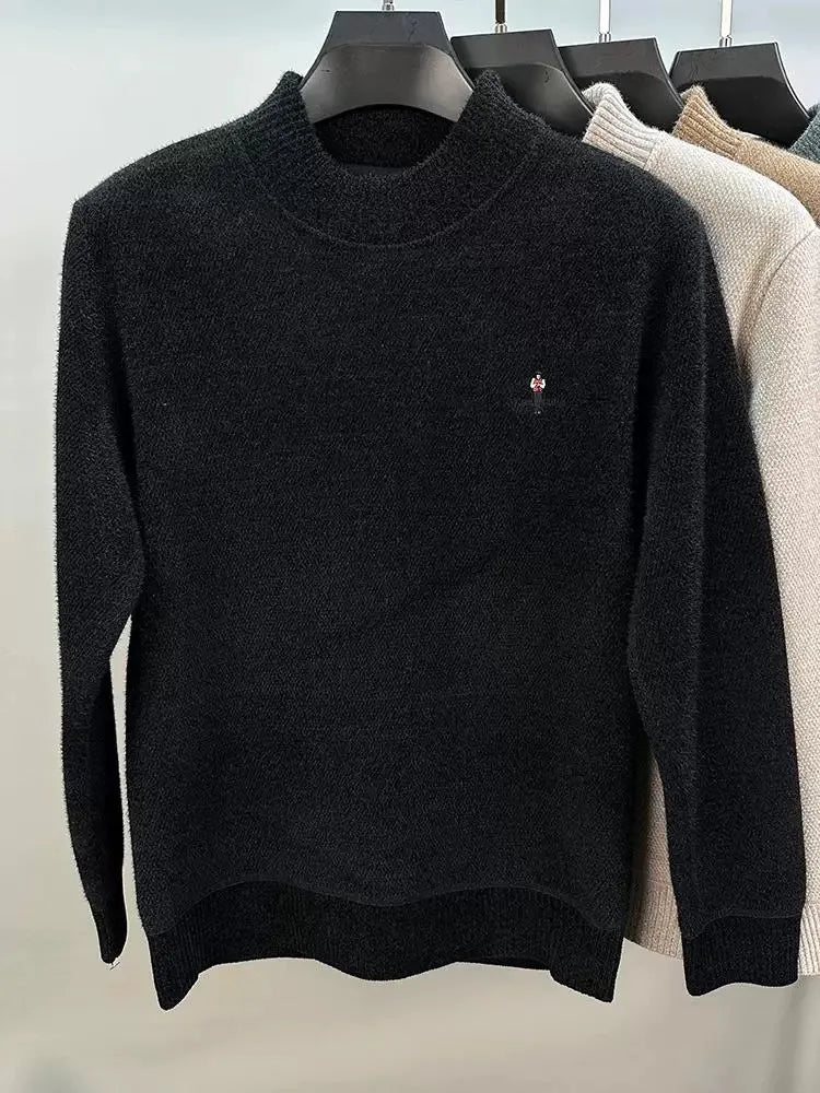 Light luxury brand round neck sweater knitted plush thicken warm pullover cartoon character embroidery fashion golf men's wear