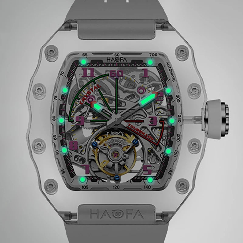 Haofa Flying Automatic Tourbillon Man Watch 2210 Luxury Mechanical Skeleton K9 Sapphire Crystal Case Watches for man Vintage