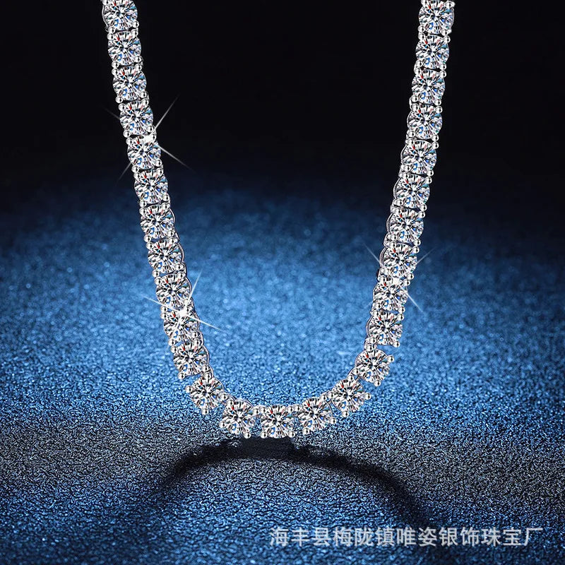 Bulk High-End Hip-Hop Necklace, PT950 Platinum Moissanite Tennis Style, Unisex Aesthetic Luxury Jewelry