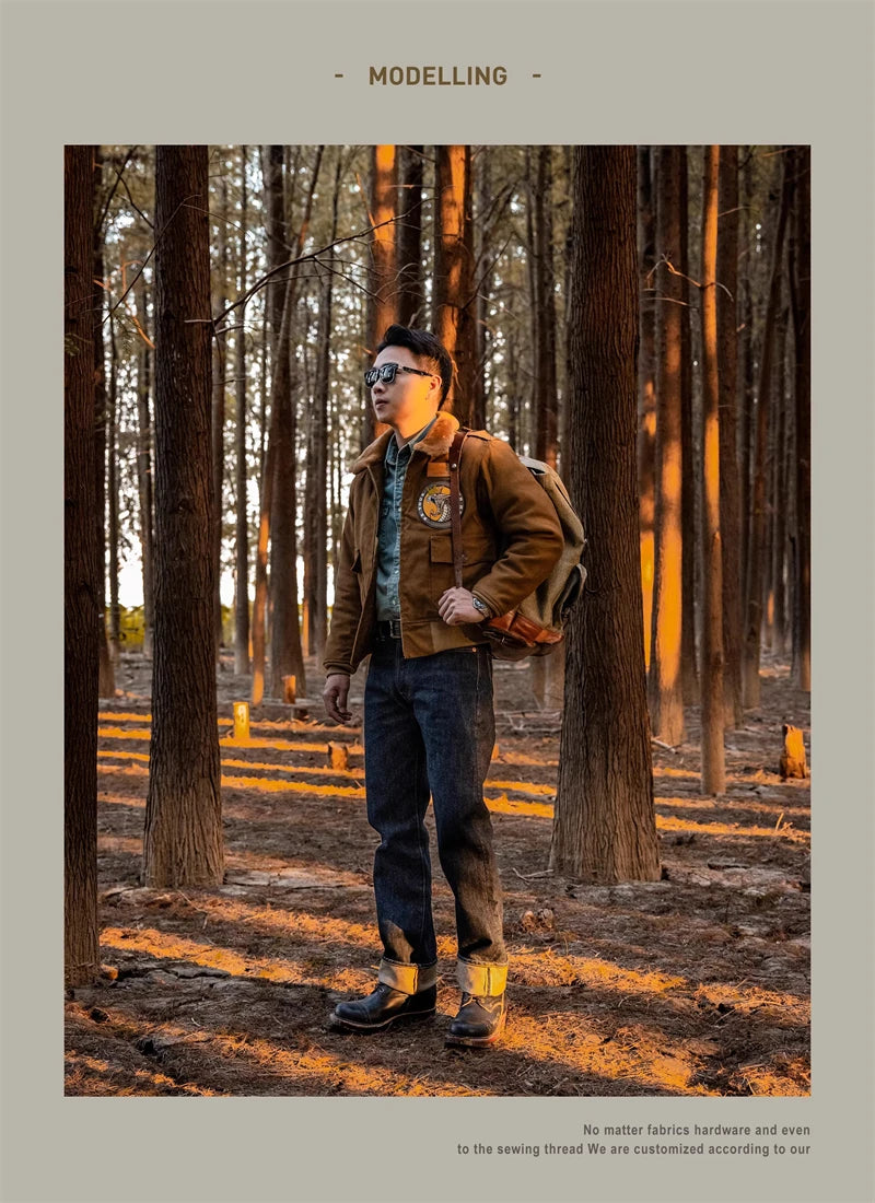 Red Tornado Type B-10 Bomber Flight Jacket With Patches Winter Mens Cropped Coat