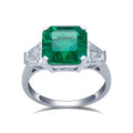 Square Emerald Cut Lab Grown Emerald Ring Three-stones 18K White Gold Lab Grown Emerald Ring Men Jewelry Gift