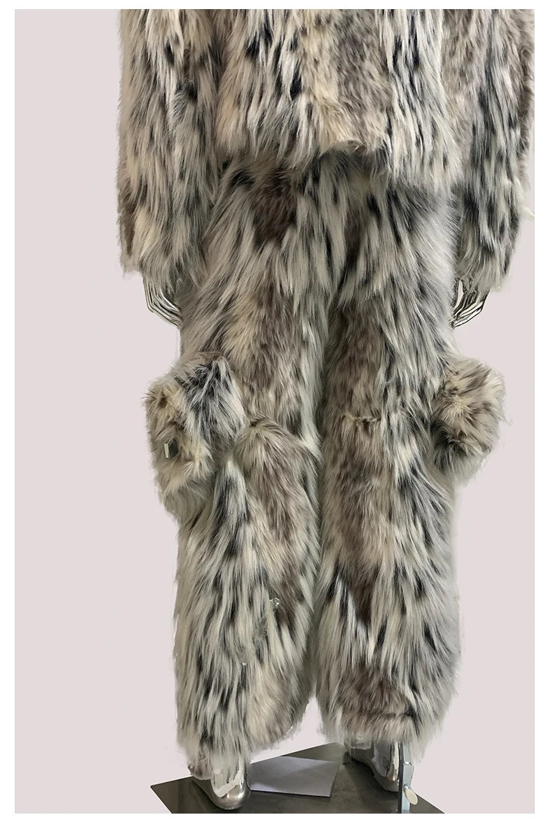 Mauroicardi Winter Long Colorful Multicolored Thick Warm Hairy Fluffy Faux Fur Wide Leg Pants Men Runway Fashion Streetwear 2025