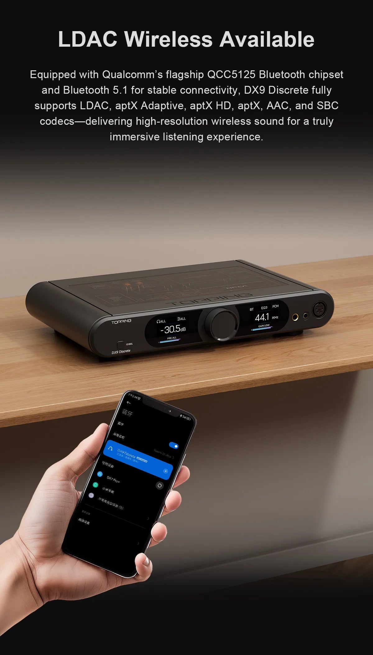TOPPING DX9 Discrete Fully Balanced DAC & Headphone Amplifier Ten-Band PEQ XU-316 DSD512 768kHz/32bit Bluetooth LDAC