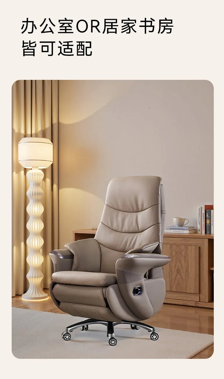 Premium Genuine Leather Executive Office Chair - Electric Massage Gaming Chair with Ergonomic Support for Home and Office JT40