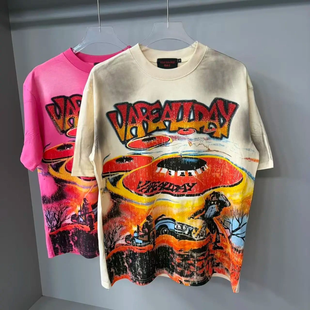 2026 New Fashion Streetwear Shinning Diamond Baggy Tshirts for Men and Women Short Sleeve Rhinestone Cotton Top Tees Oversized