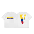 Vlone World Flags Graphic Tee, Friends V International Country Print Short Sleeve T Shirt Streetwear Casual Top Graphic T Shirts