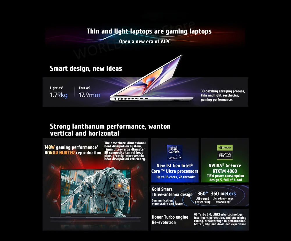 HONOR MagicBook Pro 16 HUNTER Gaming E-Sports Laptop Ultra5/Ultra7 24G/32GB 1TB RTX4060 165Hz 3K Screen Notebook IPS 16" PC