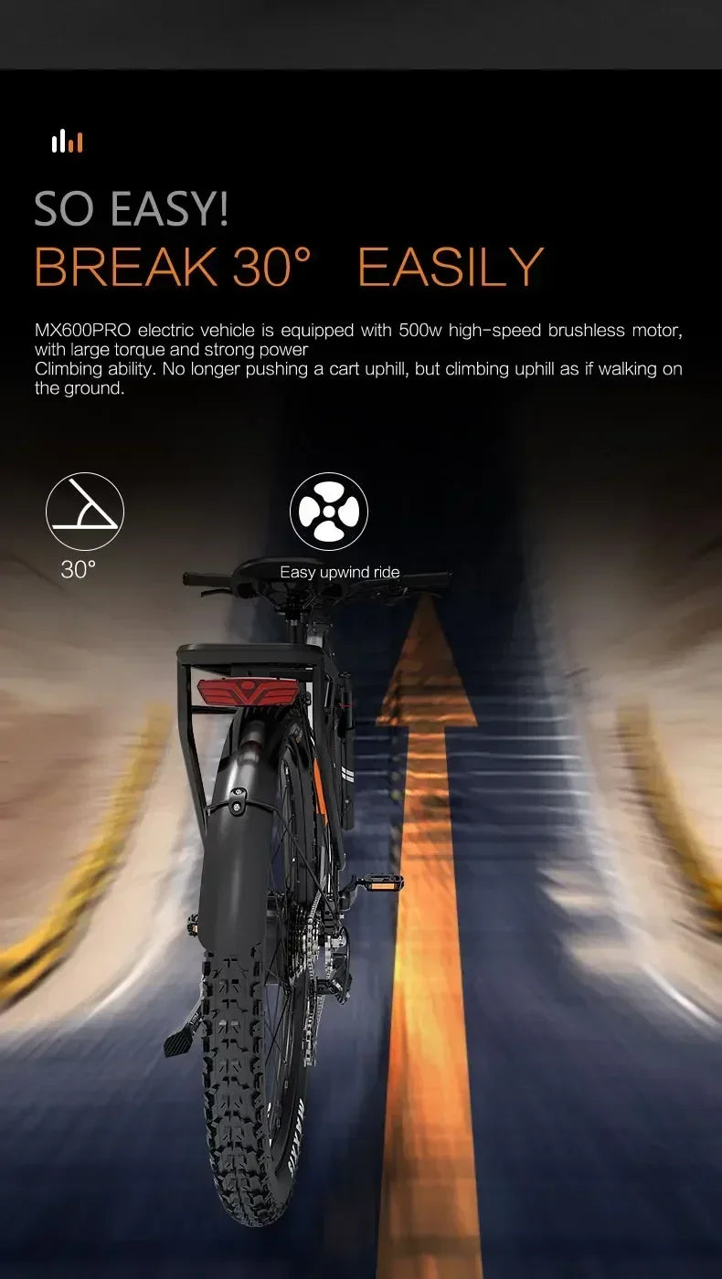 MX600 Electric Bicycle 500W motor Mountain e-bike 48V 20Ah battery 40km/h 27.5 inch tire Mountain rubber Sports Electric bike