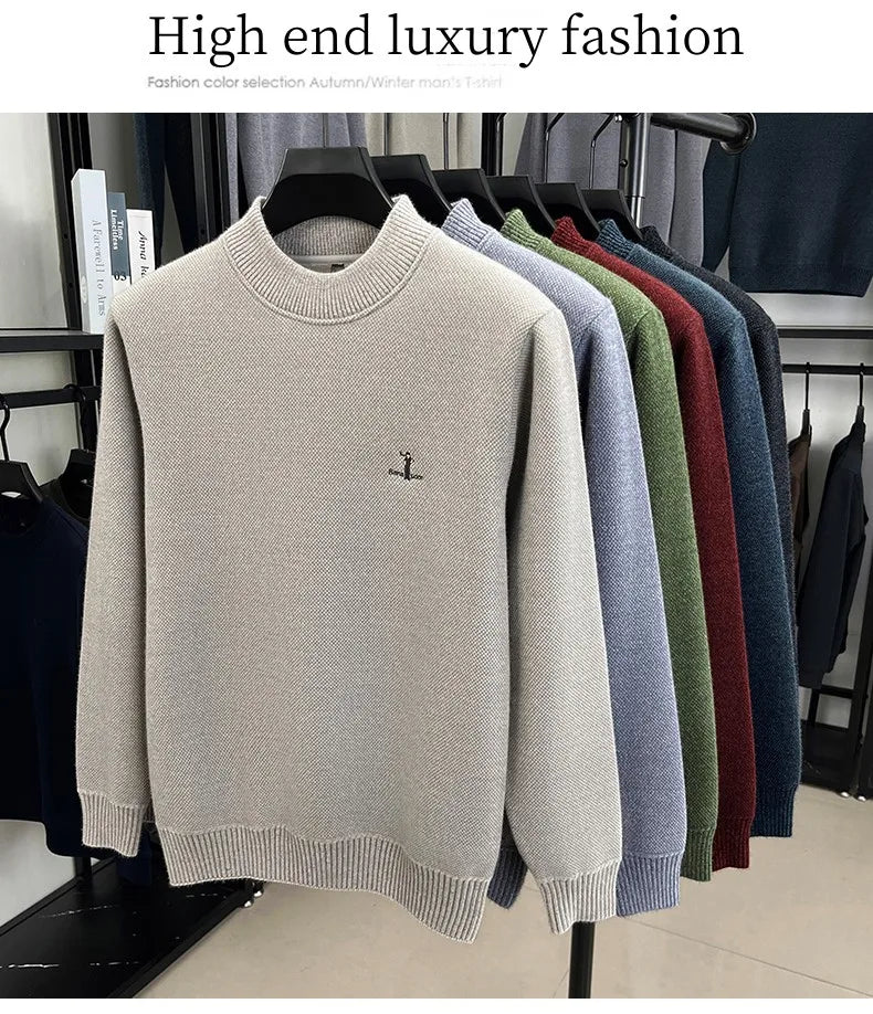 High end brand men's round neck sweater letters cartoon embroidery comfort casual knitted pullover fashion luxurious golf top