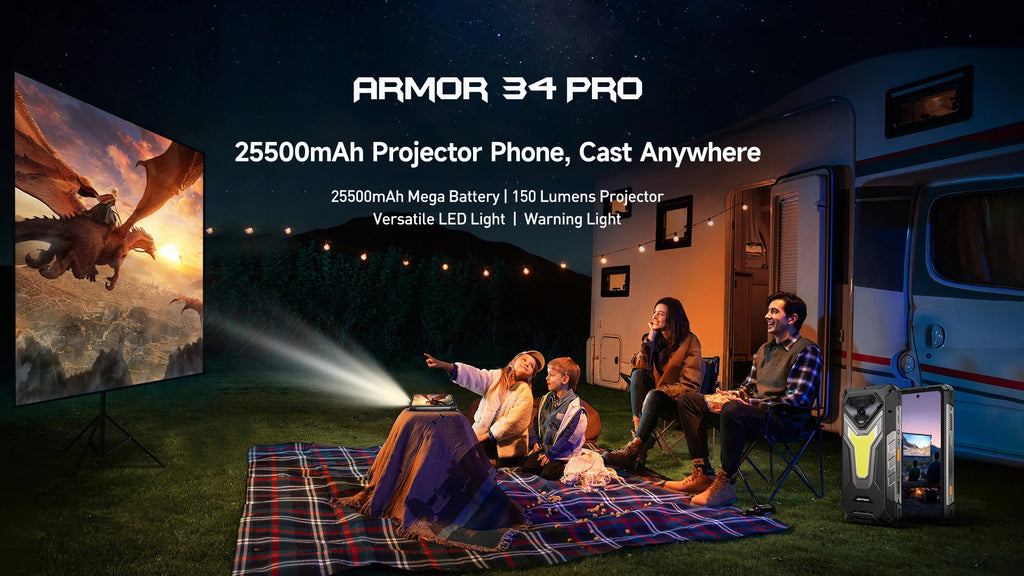 Ulefone Armor 34 Pro Plus 5G AI Rugged Phone  6.95" 25500mAh 32GB+512GB Built-in Projector 120Hz NFC Dimensity 7400X Smartphone