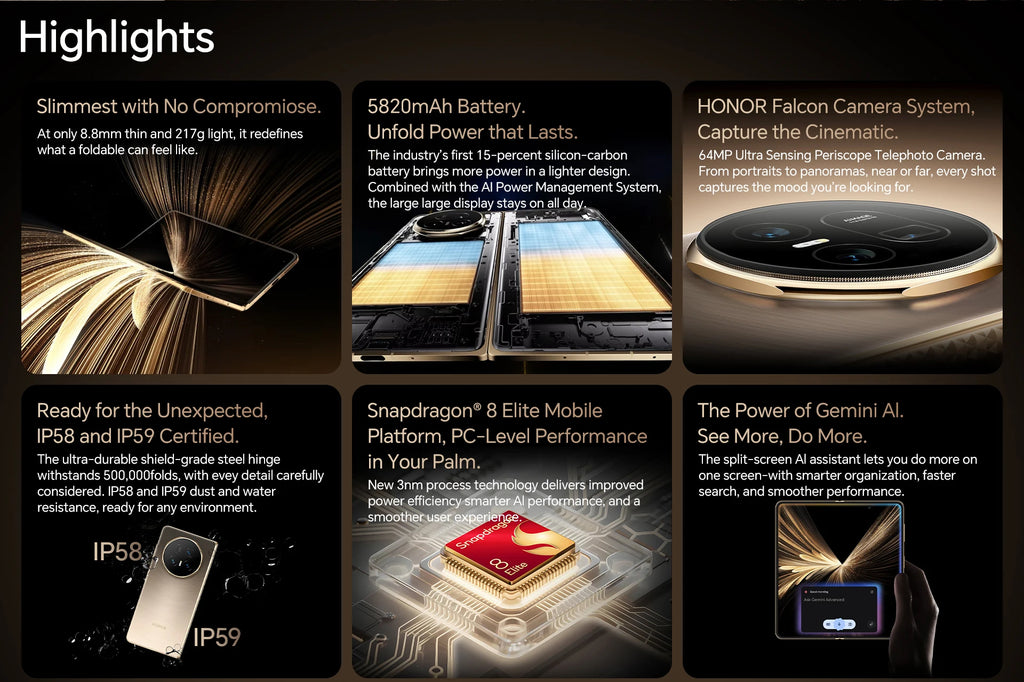 HONOR Magic V5 Global Version 5G Foldable Smartphone Snapdragon 8 Elite 7.95" LTPO OLED Display 5820mAh Battery 66W SuperCharge