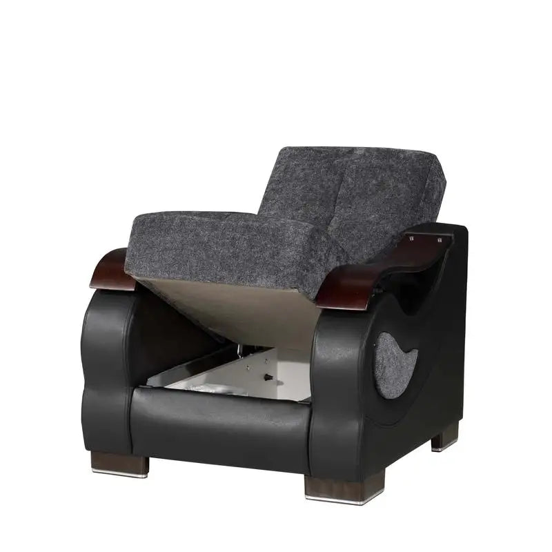 Upholstered Convertible Armchair with Storage, Grey - Modern Stylish Lounge Chair for Small Spaces, Versatile Design for