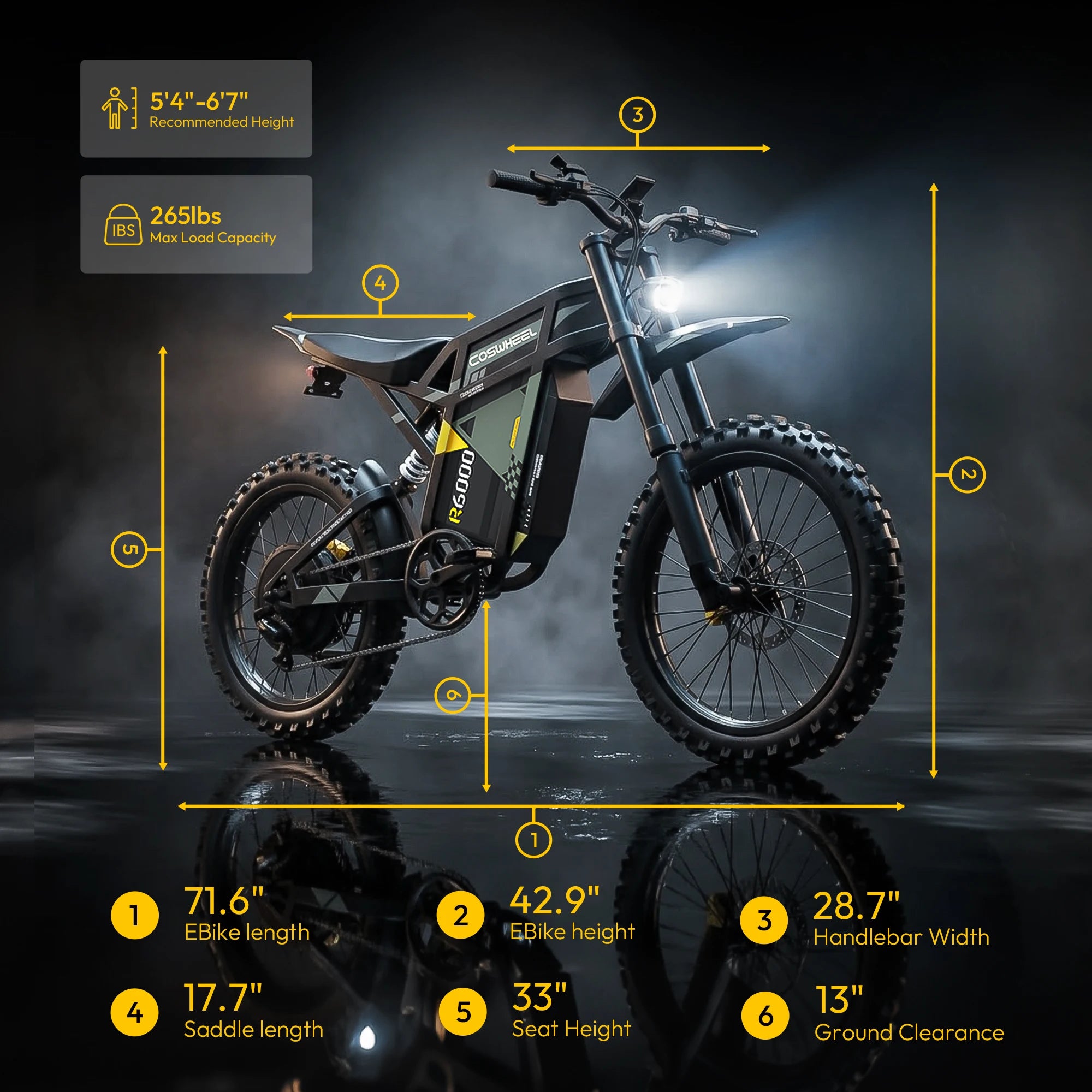 COSWHEEL R6000 Adults Electric Bike 7000W 60V30AH li-ion Battery 88km/h E-Bike with Dual Suspension, Hydraulic Brakes, Off-Road Tires