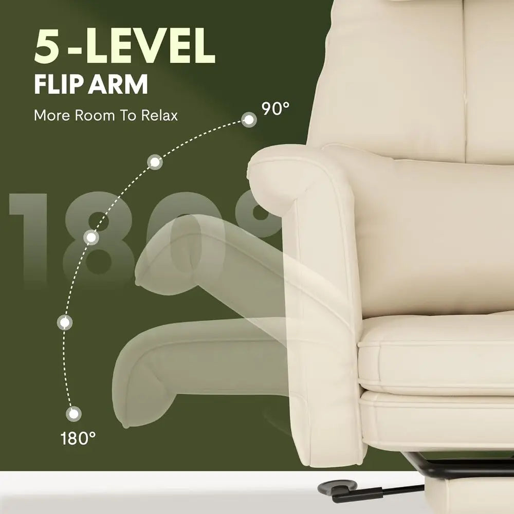 Large Ergonomic Office Chair for Big and Tall, 180° Swivel Armrests, Footrest Included, Suitable for Home Office, Gaming, Beige