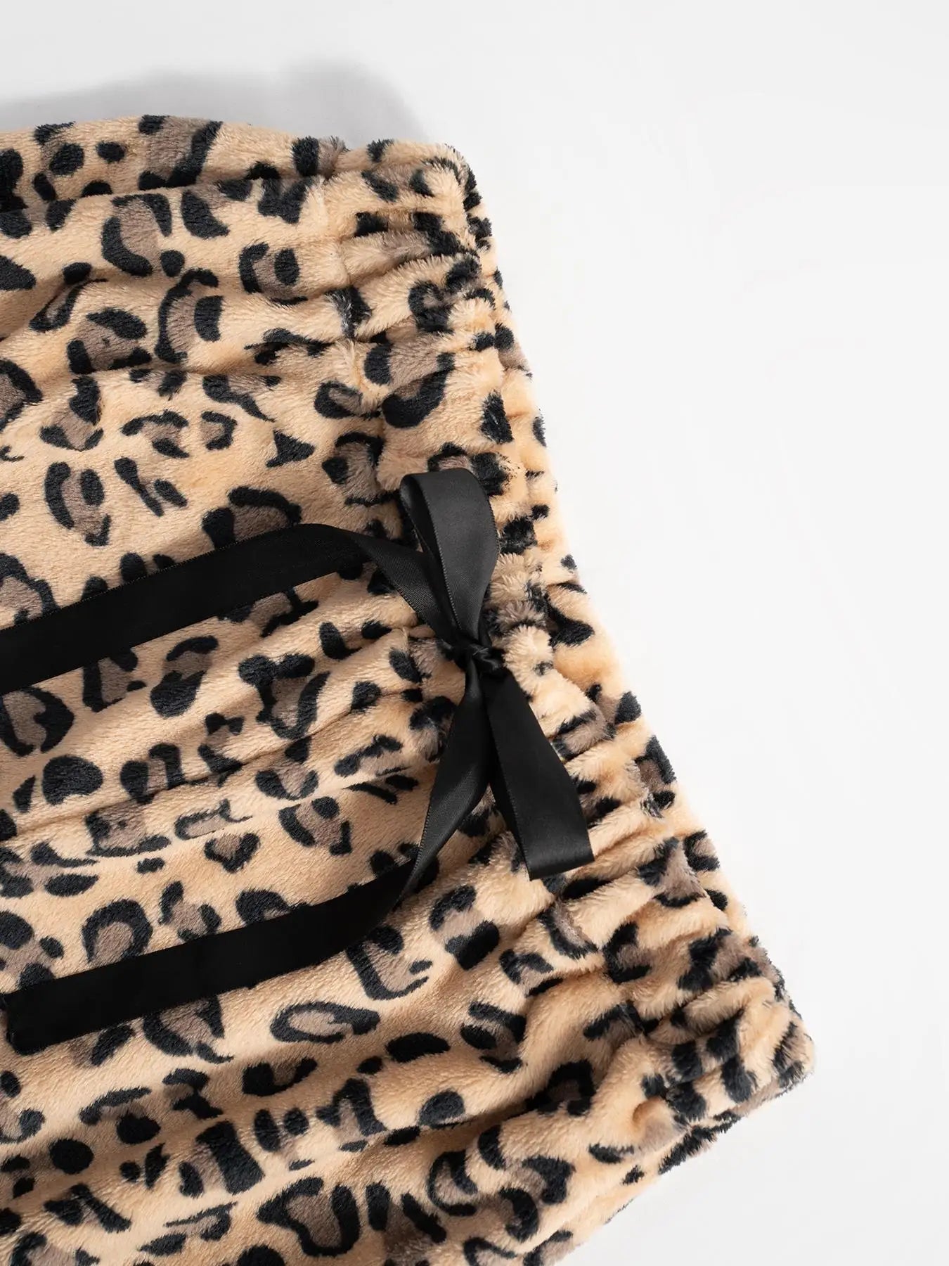 Women Casual Trousers Elastic Waistband Drawstring Tie Pajama Bottoms Leopard Print Wide Leg Lounge Pants