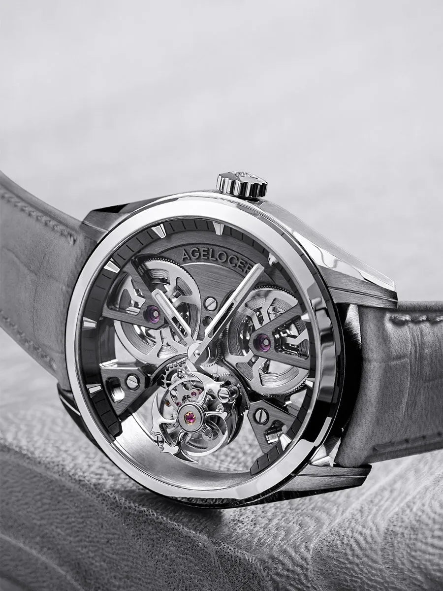 AGELOCER Free-sprung Balance Manta Tourbillon Watch Gold Watch Men's Luxury Skeleton Manual Mechanical Watch Gifts for Men