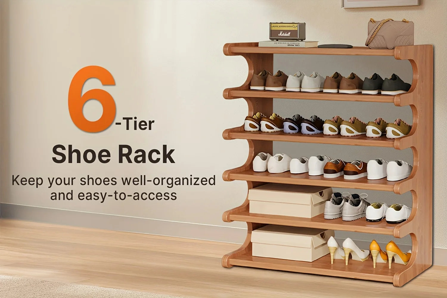 Multi-Tier Shoe Storage Rack, Compact Space-Saving Easy Assembly, Square Shelves for Entryway Dorms Apartments Home Desk Drawer
