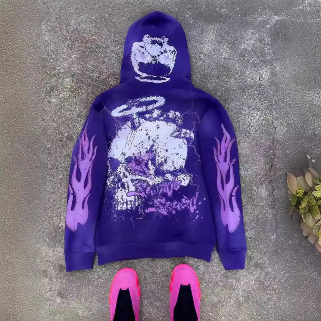 6XL Y2K Cartoon Graphic Hoodies For Man, Hiphop Anime Zipper Mans Hoodie, Woman Oversized Crop Tops