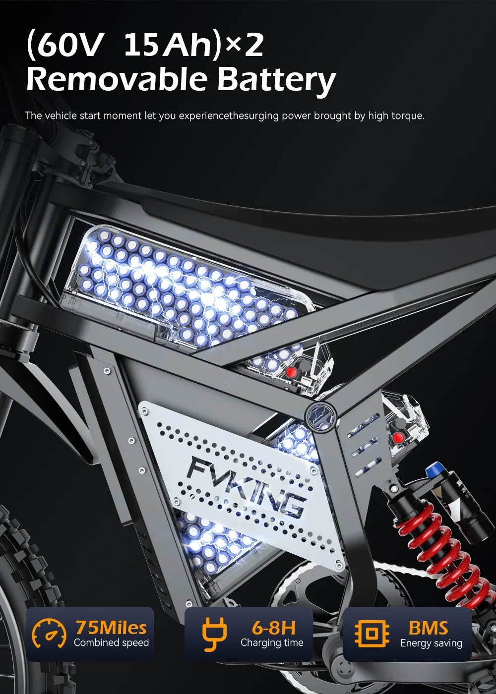 FVKING E6-UItra 25 Inch Off-Road Electric Bicycle 60V 30AH 3000W Motor Peak Power 6000W Top Speed 80KM/H Adult E-Bike