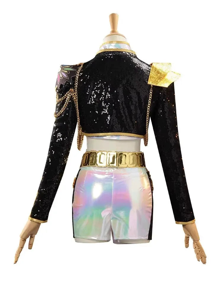 Kpop  Magic Girl Cosplay Costume Children Adults Anime Mila Performance Black Gold Costume Full Set for Halloween