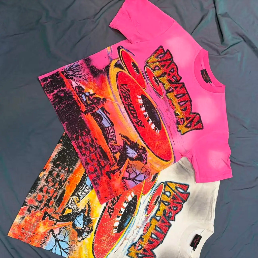 Streetwear Letter Rhinestone Cotton Short Sleeve Tshirts for Men and Women Harajuku Hip Hop Loose Shinning Diamond Tees Oversize