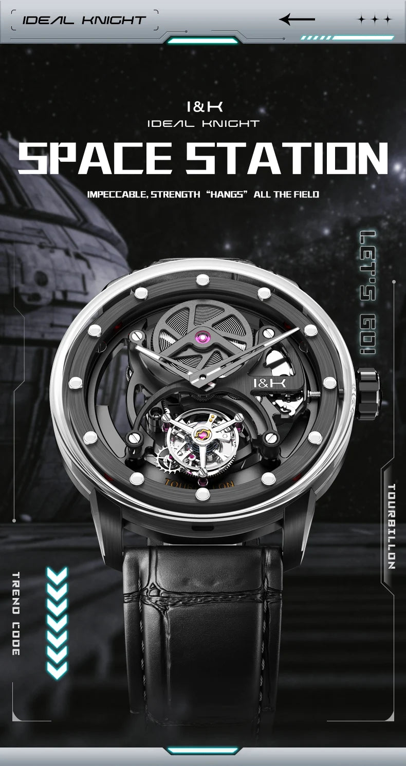 IDEAL KNIGHT 6809 Real Tourbillon Watches for Men High-end Luxury Transparant Hollowed Fully Automatic Mechanical Wristwatch New