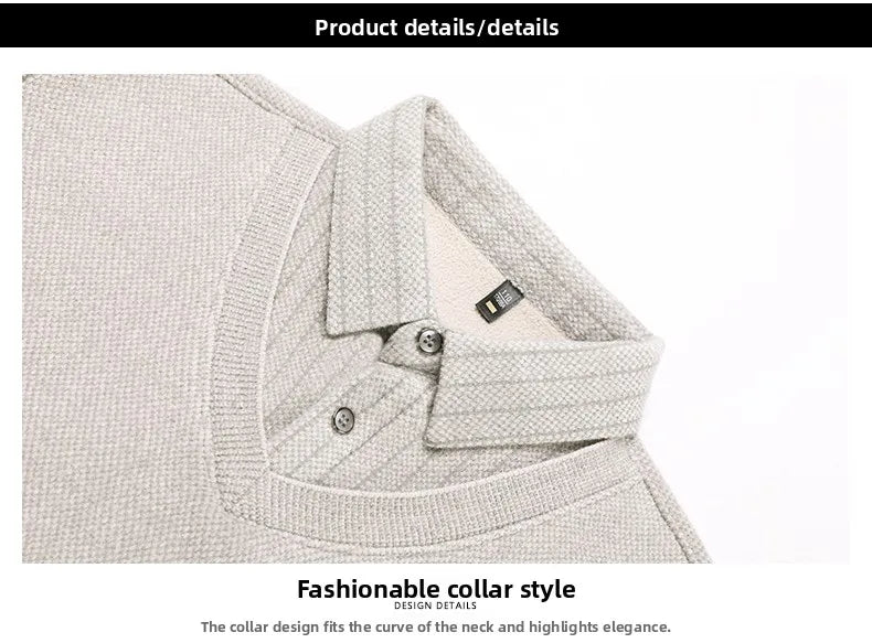 Hot Sales Cartoon Dog Embroid Men's Sweater Lapel Thicken Knit Pullover Winter Design Quality Fake Two Pieces Warm Men's Wear