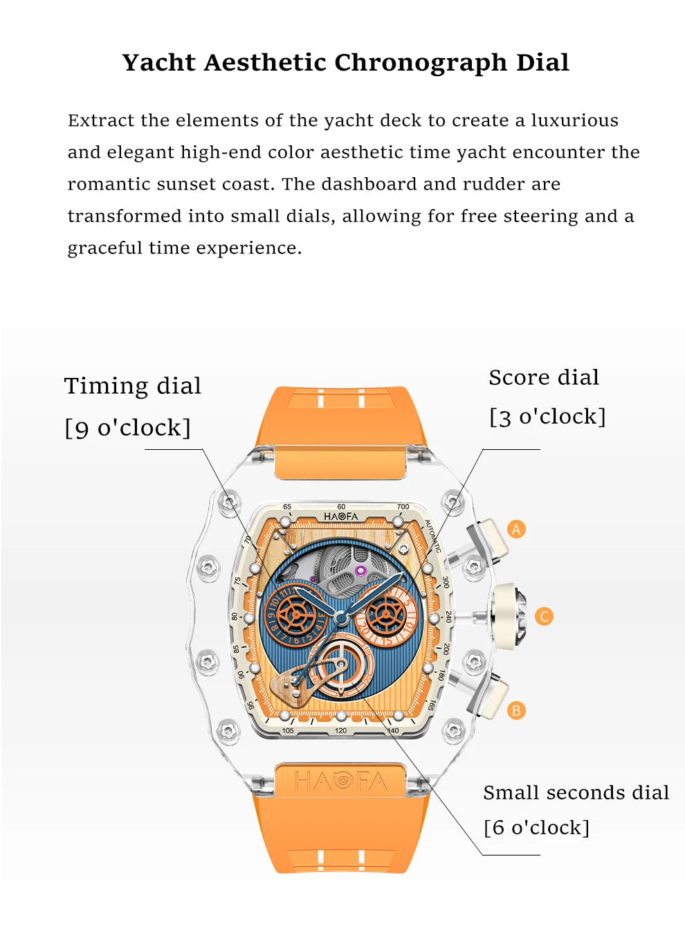 Haofa Luxury Synthetic Crystal Case men watches Automatic Mechanical Chronograph Vintage man watches Fashion 2368