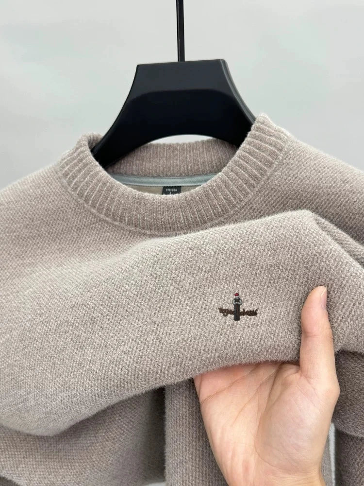 Advanced luxury plush warm men's sweater brand cartoon character embroidery new knitted autumn winter casual trend golf pullover