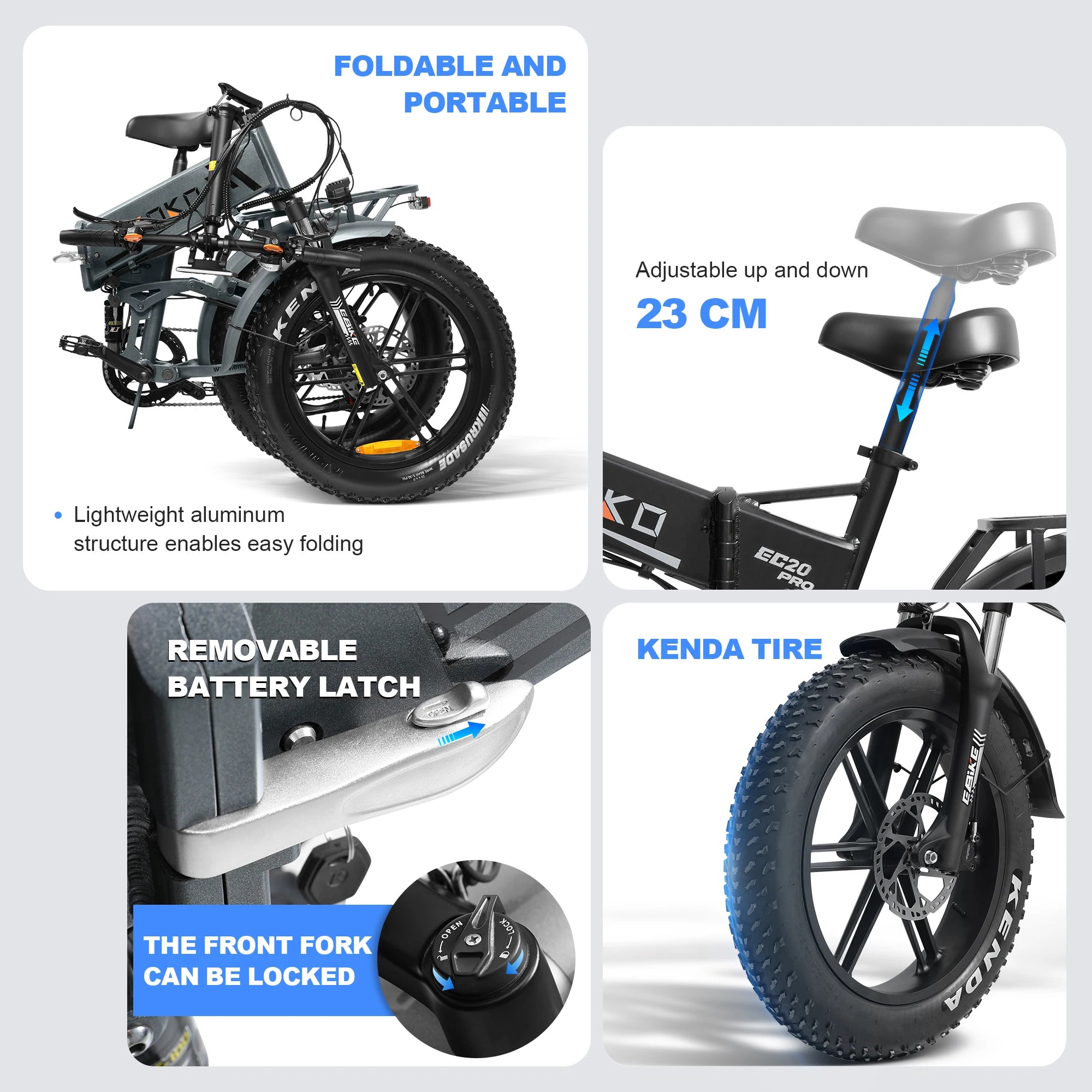 Electric bicycle EC20 1000W motor 48v18ah battery Hydraulic Brake E-Bike 20 inch tire snow beach Off-road riding Electric bike
