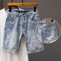 2024 Summer New Personality Dragon Print Stylish Straight Blue Denim Shorts Male Street Style Men's Straight Denim Shorts