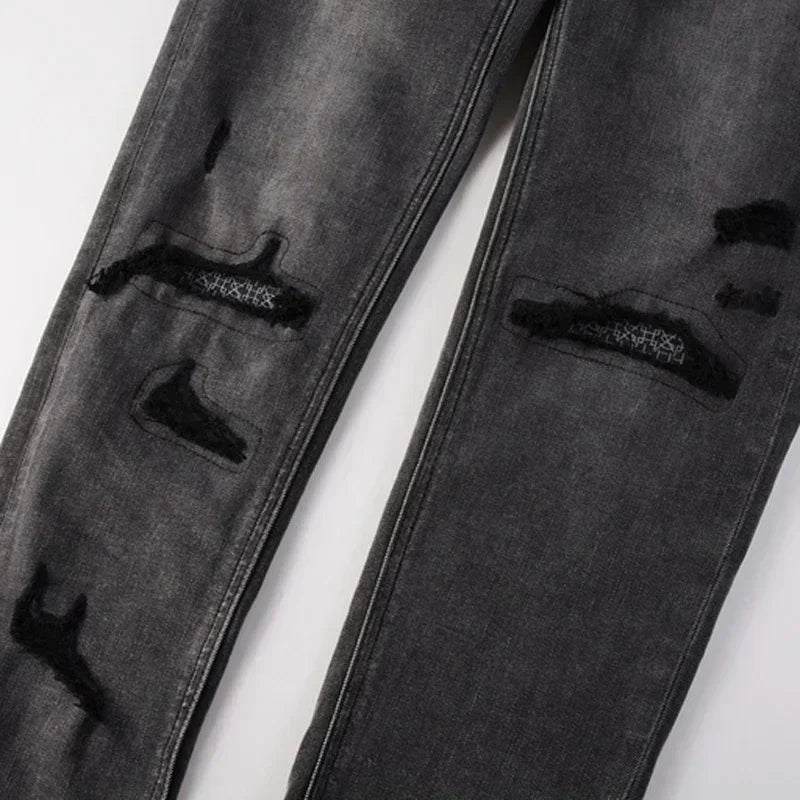 2025 KSUBI Men Personality Multi-style Low Rise Elastic Skinny Denim Pants American Style Ripped Trousers Jeans