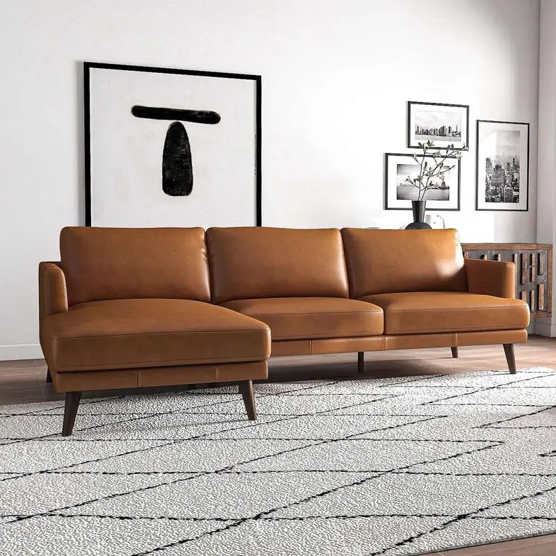 Tan Left-Facing L-Shaped Genuine Leather Sectional Sofa