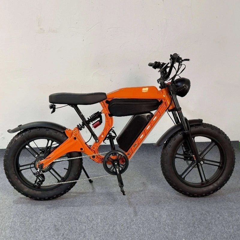 SXLL Electric Hybrid Bike Vintage Off-Road Ebike 750W Full Suspension Moped Electric Off-Road Bike