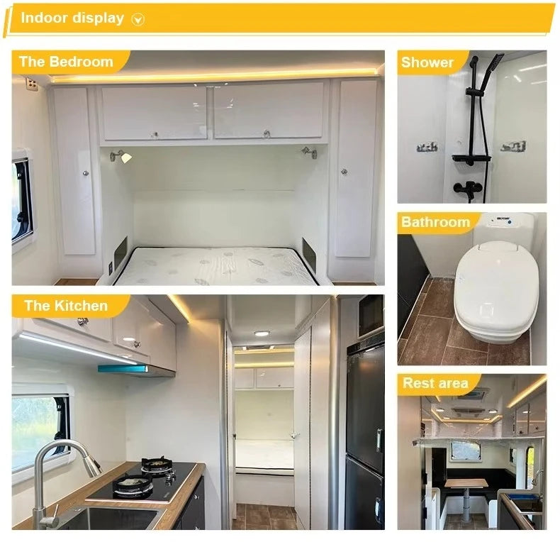 Customized Off Road Small Family Camping Caravan RV Camper Trailer With Toilet Reliable For Outdoor Camping Trips