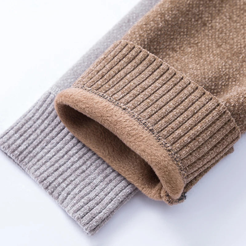 Luxury fake two piece men's knitted sweater fashion striped lapel pullover new thickened warm casual cartoon dog embroidered top