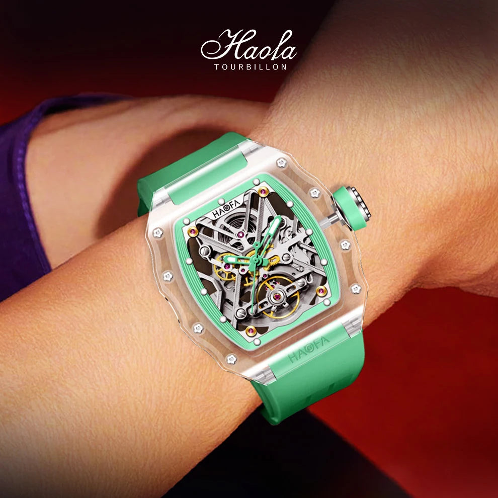 Haofa Transparent Crystal Glass Case Men's Watch Fully Automatic Mechanical Movement Luminous Fashion Watches For Man 2202