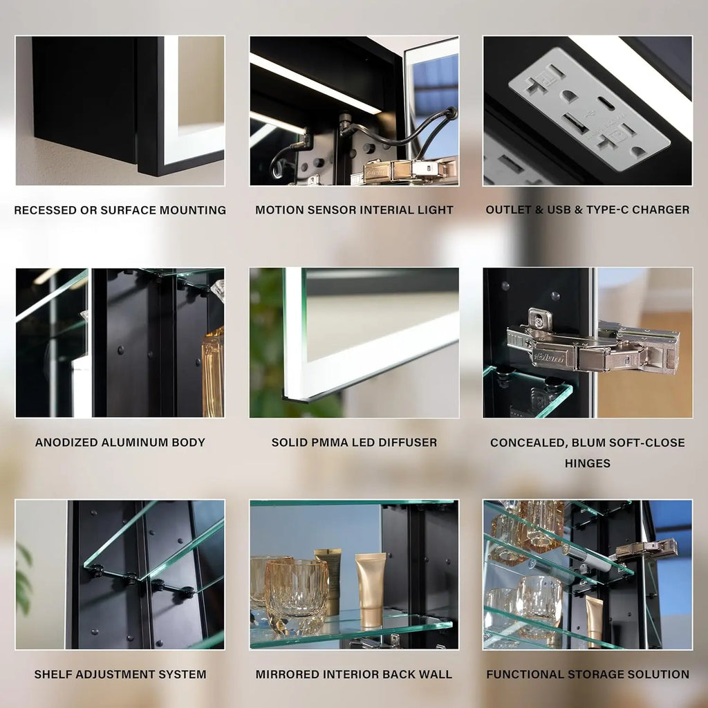 30" X 30" LED Mirrored Medicine Cabinet, Medicine Cabinets with Lights for Bathroom, Defogging Function Mirror, Customized