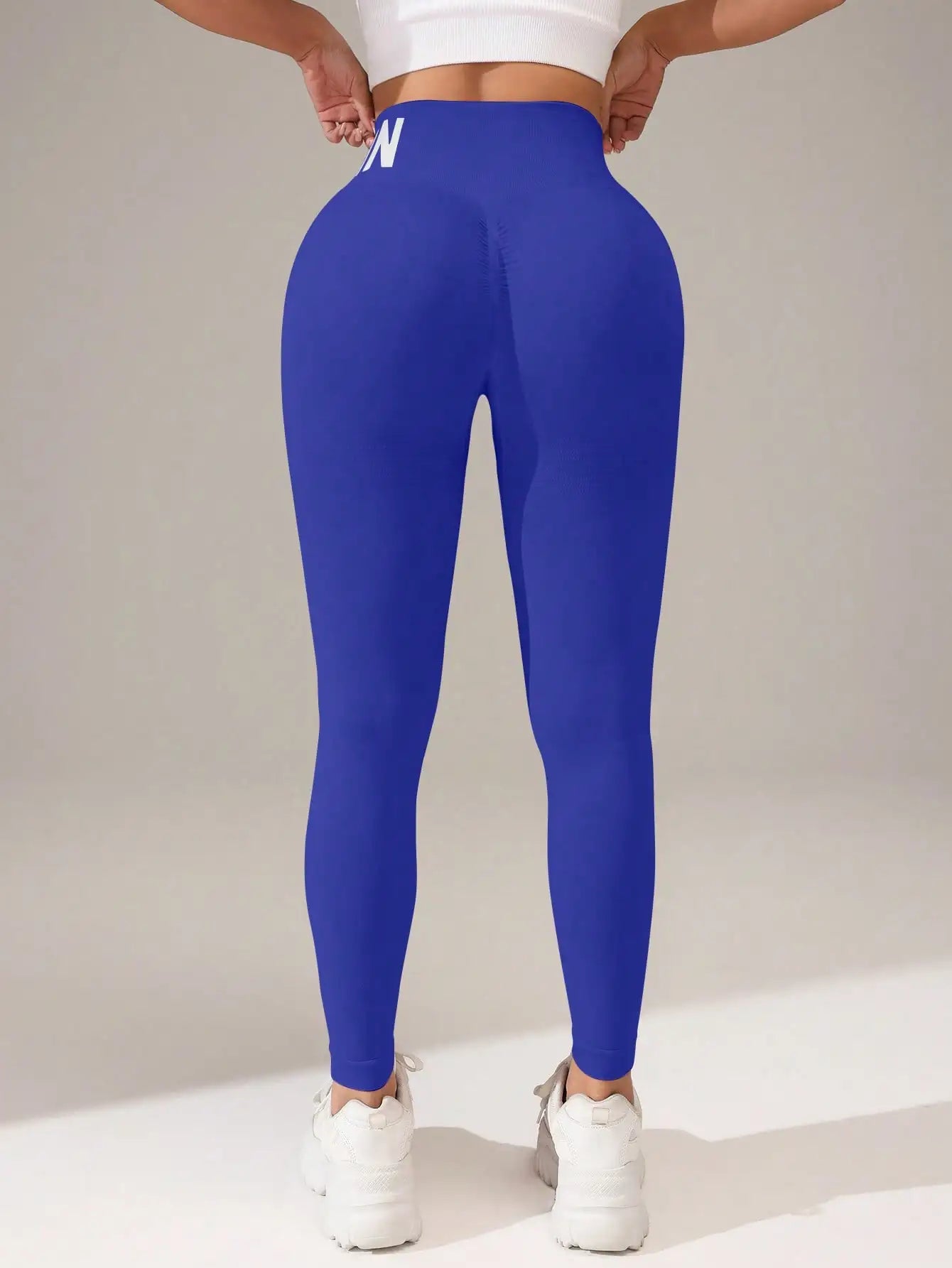 European and American Seamless Yoga Leggings with Waistband Lettering, Butt-Lifting, Quick-Dry Women's Breathable Tights for Pea