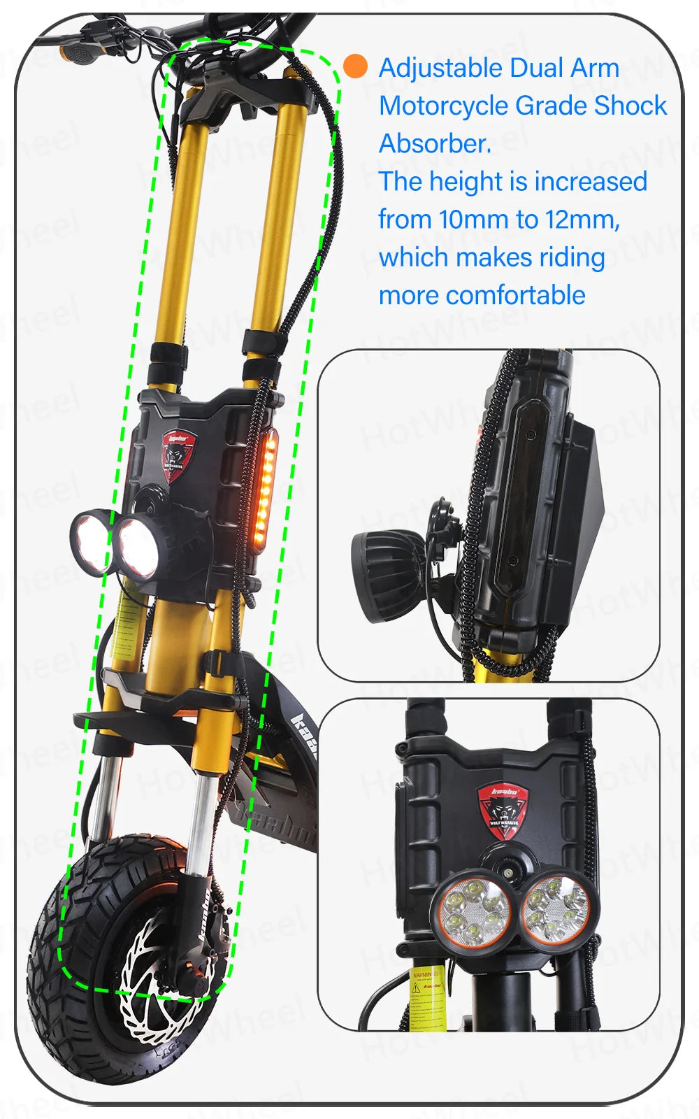 KB Wolf King GTR Max Electric Scooter 2000W*2 Motor 72V 40Ah Battery 2in1 FOC Controller Central Display 12inch Vacuum CST Tire