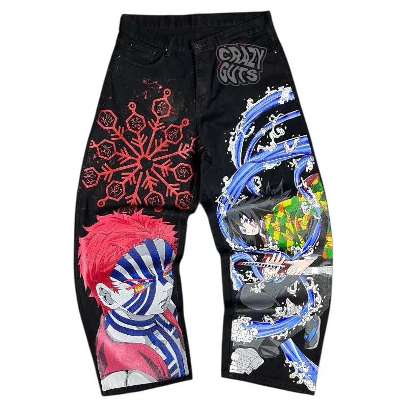 Y2K Jeans anime Harajuku printed pattern Wide Leg Jeans Gothic Vintage Hip Hop High Waist Men Women Fashion Casual Streetwear
