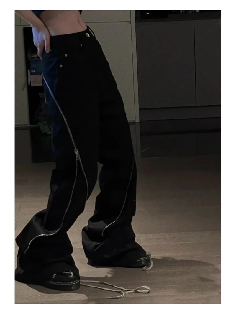 High Street RO Style Jeans Pants Men's Five Star Mang Ribbon Rotating Large Zipper Floor Pulling Horn Denim Streetwear Pants