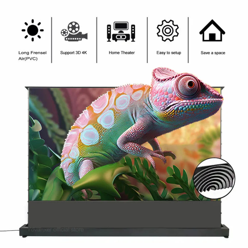 72-120 Inch Motorized Fresnel ALR Floor Rising Projector Screen Ambient Light Rejecting for Normal Throw Projector 3D 8K Image