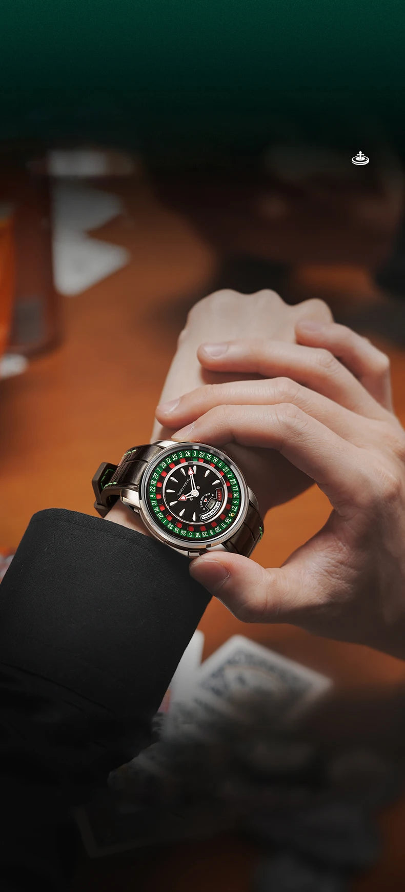 Lucky Harvey Player Series Mechanical Watches for Men European Roulette Game Dial Automatic Movement Funny Design Party Watch