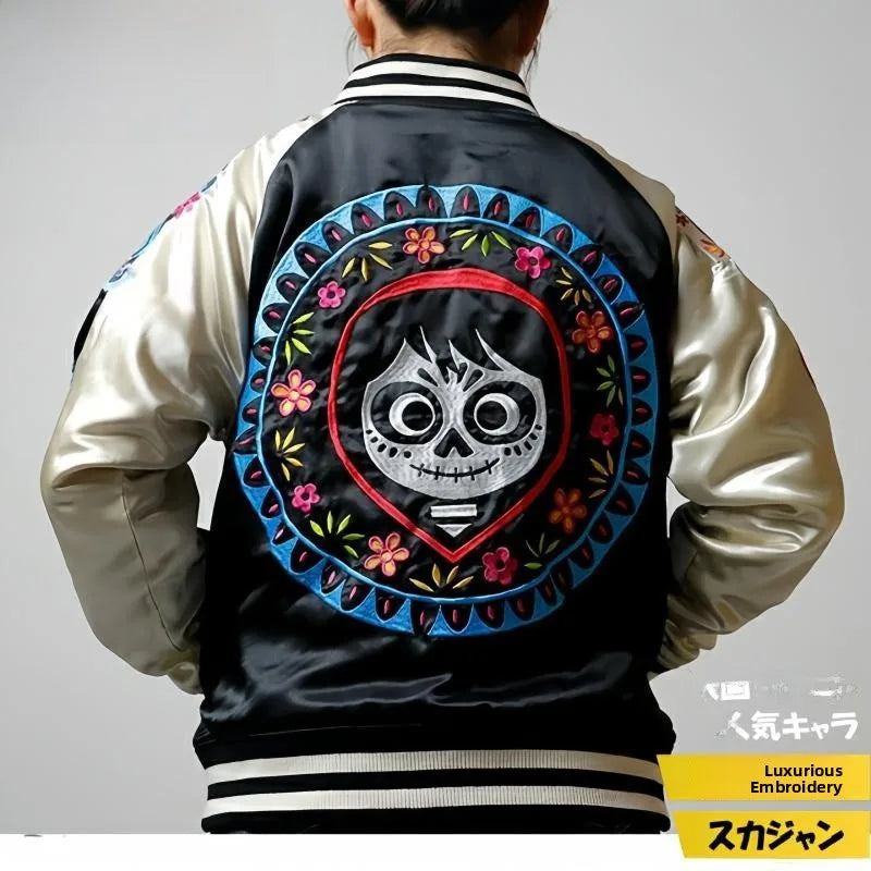 Premium Sukajan Hamahiga Full Embroidery Patchwork Jacket Outerwear Color Block Youth Trend Standard Fit Long Sleeve Zipper C...