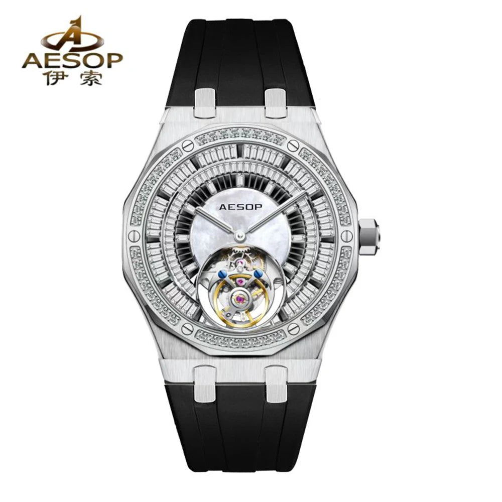 AESOP Automatic Tourbillon Mechanical Skeleton Watch For Man Watches Waterproof Wristwatches Sapphire Mirror Diamond luxury new